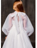 White Organza Pearl Buttons Back Flower Girl Dress White Organza Pearl Buttons Back Flower Girl Dress